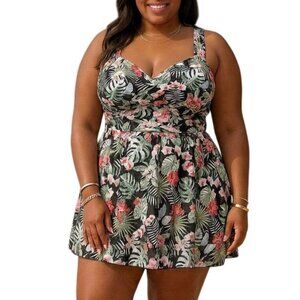 Cocopear Plus Size 2XL Swim Dress Boyshorts One Piece Tropical Crossover Design